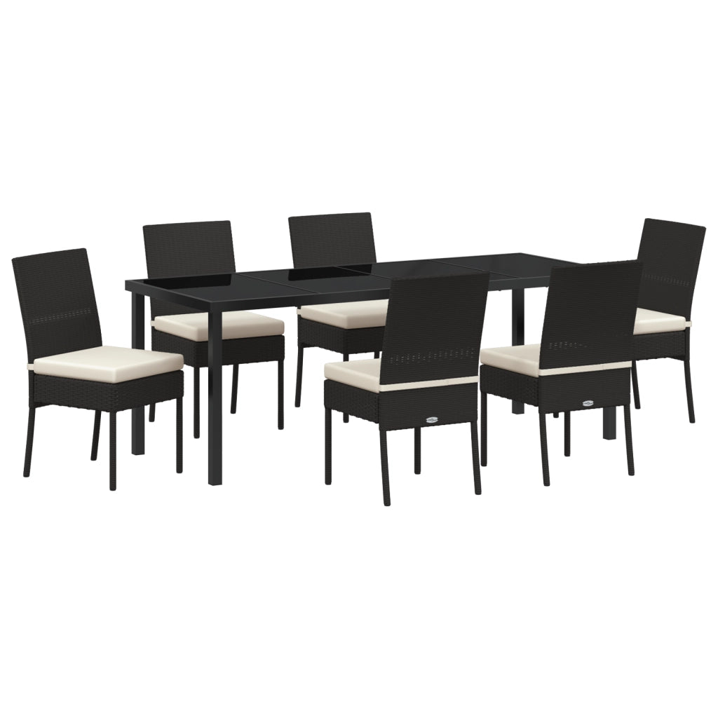 Set da Pranzo da Giardino 7 Pezzi Nero Rattan Sintetico
