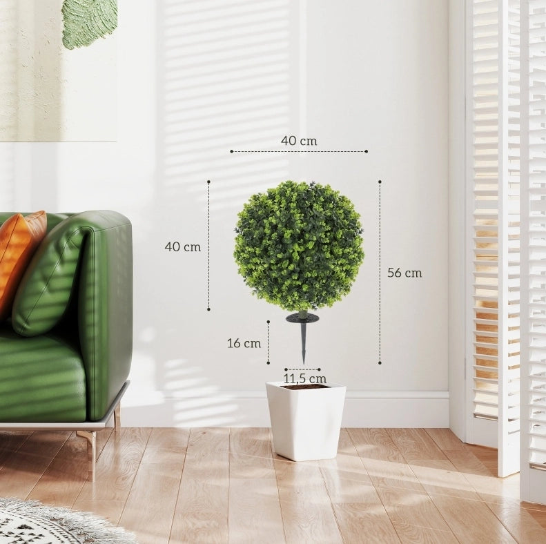Set di 2 sfere di bosso artificiali verdi con asta da terra