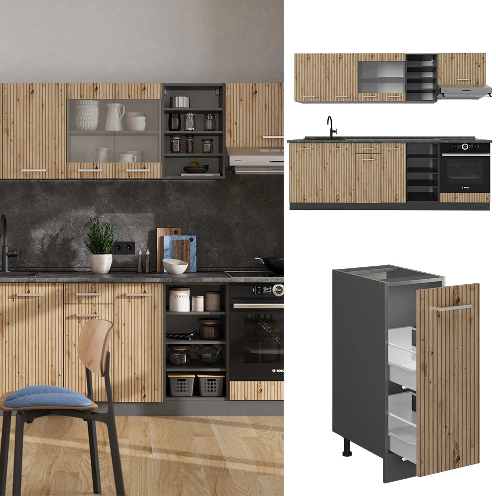 Vicco Cucina componibile Rovere artigianale/antracite 240 cm , PL Antracite