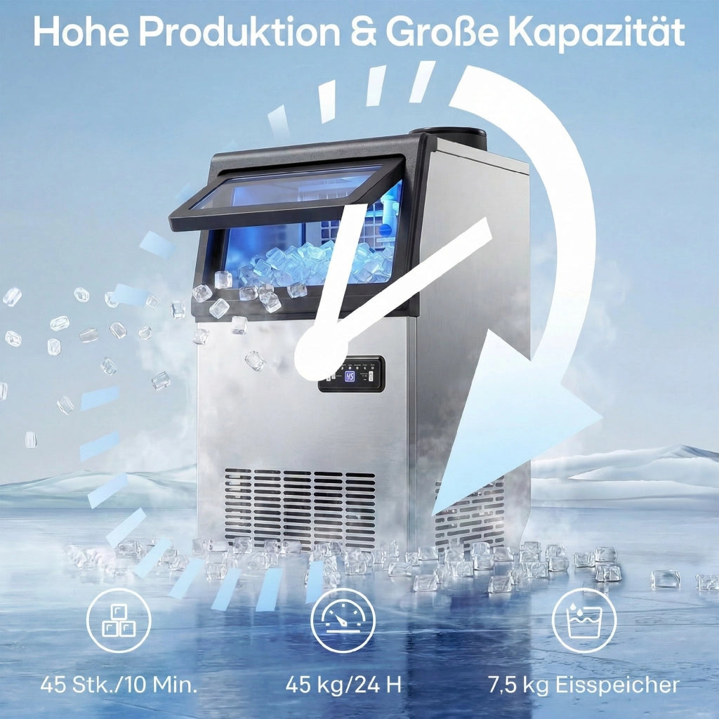 Macchina per il ghiaccio commerciale ¨C zephmum ¨C 45 kg/24h, acciaio inox, argento