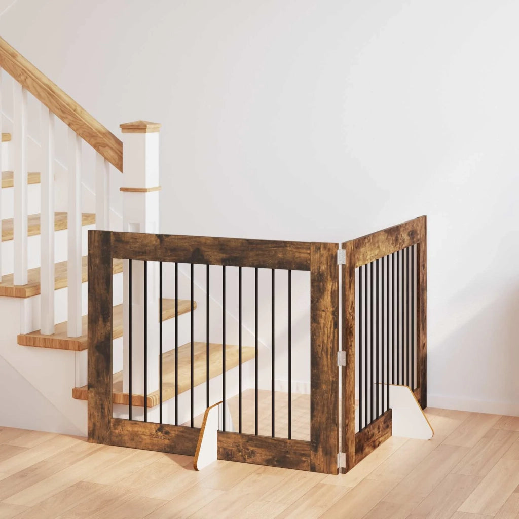 Cancello per cani con supporti 2 pcs Rovere Fumo 100 x 80 cm 892057