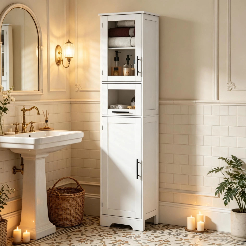 ARMADIO COLONNA BAGNO 40x31x170 cm MDF Bianco con ripiani regolabili