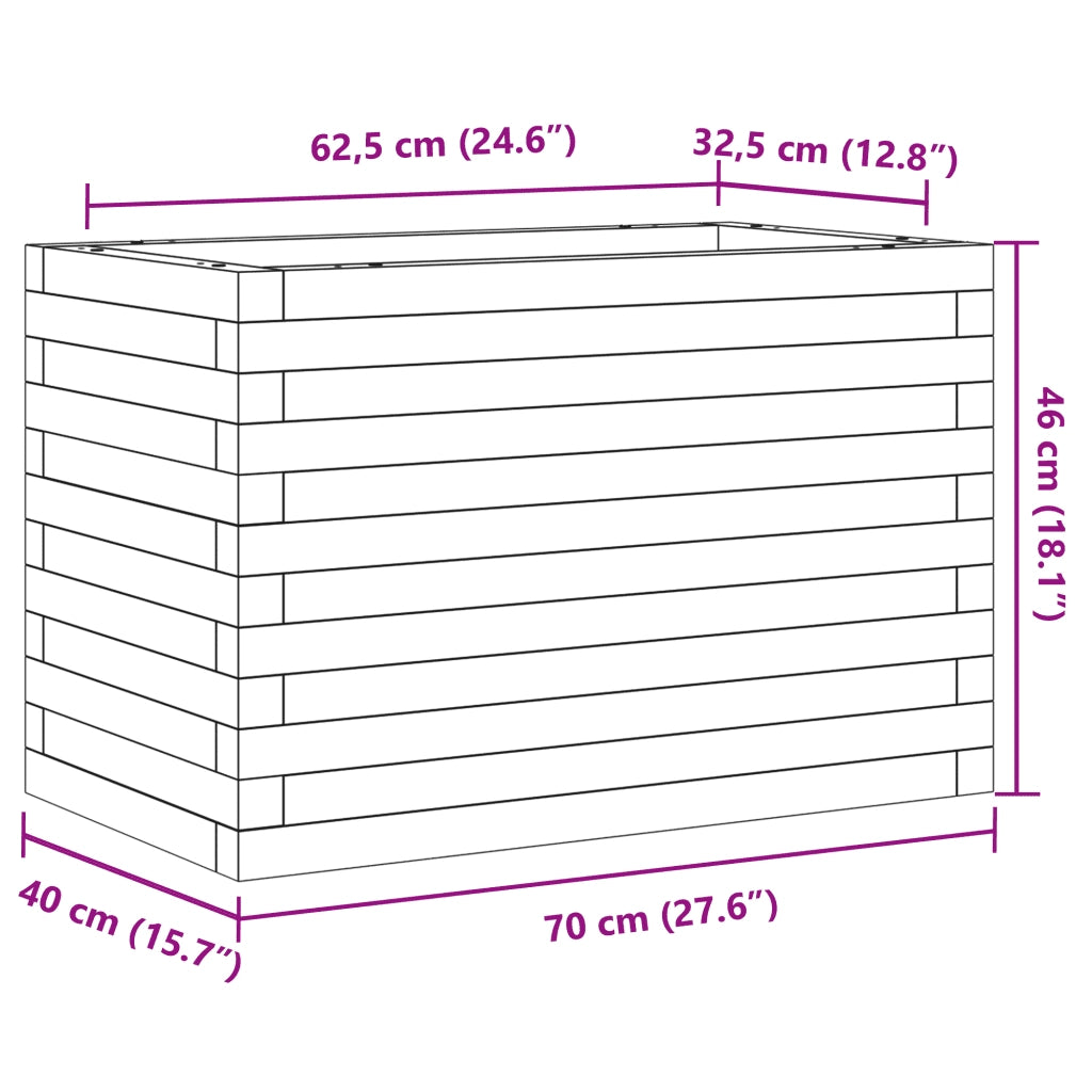 Fioriera | Cassetta per fiori | Vaso Giardino Marrone Cera 70x40x46 cm Legno Massello Pino