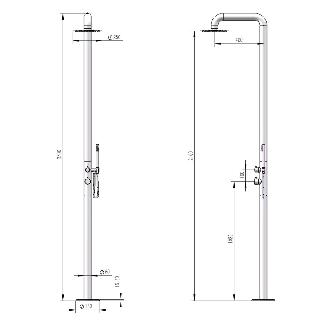 SINED Doccia da Giardino con Miscelatore e Doccetta Corpo in Acciaio Inox AISI 316L Colore Nero Satinato Alimentazione Acqua Calda e Fredda Modello DOCCIA PULA NERA
