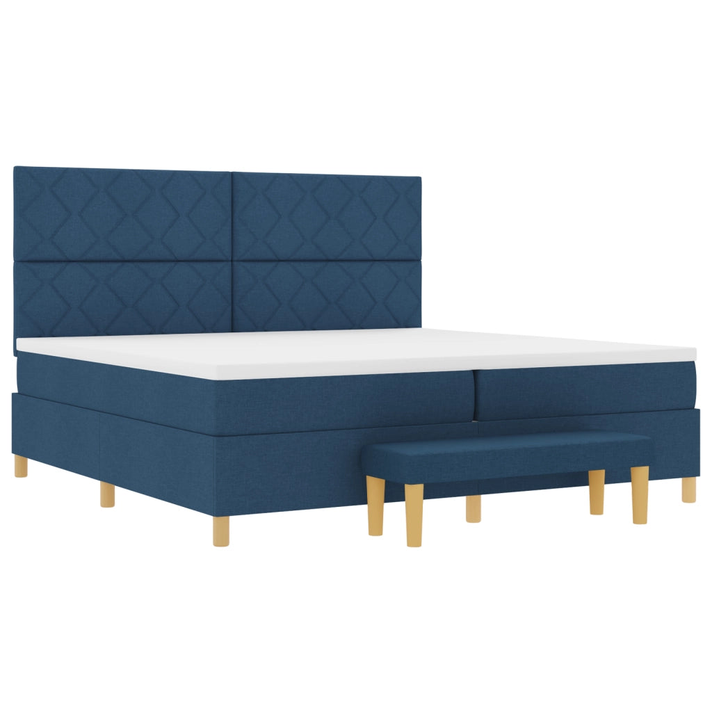 Letto a Box Spring con Materasso e Panchina Blu 200x200 cm Tessuto