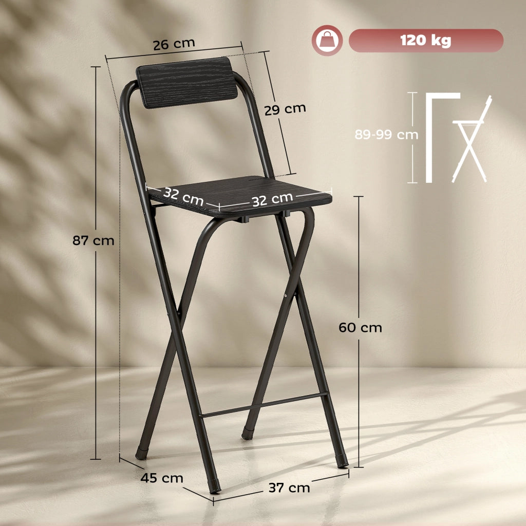 Sgabello da bar pieghevole con schienale ¨C ZephMum ¨C 2 pezzi, nero, struttura in metallo, 87 cm