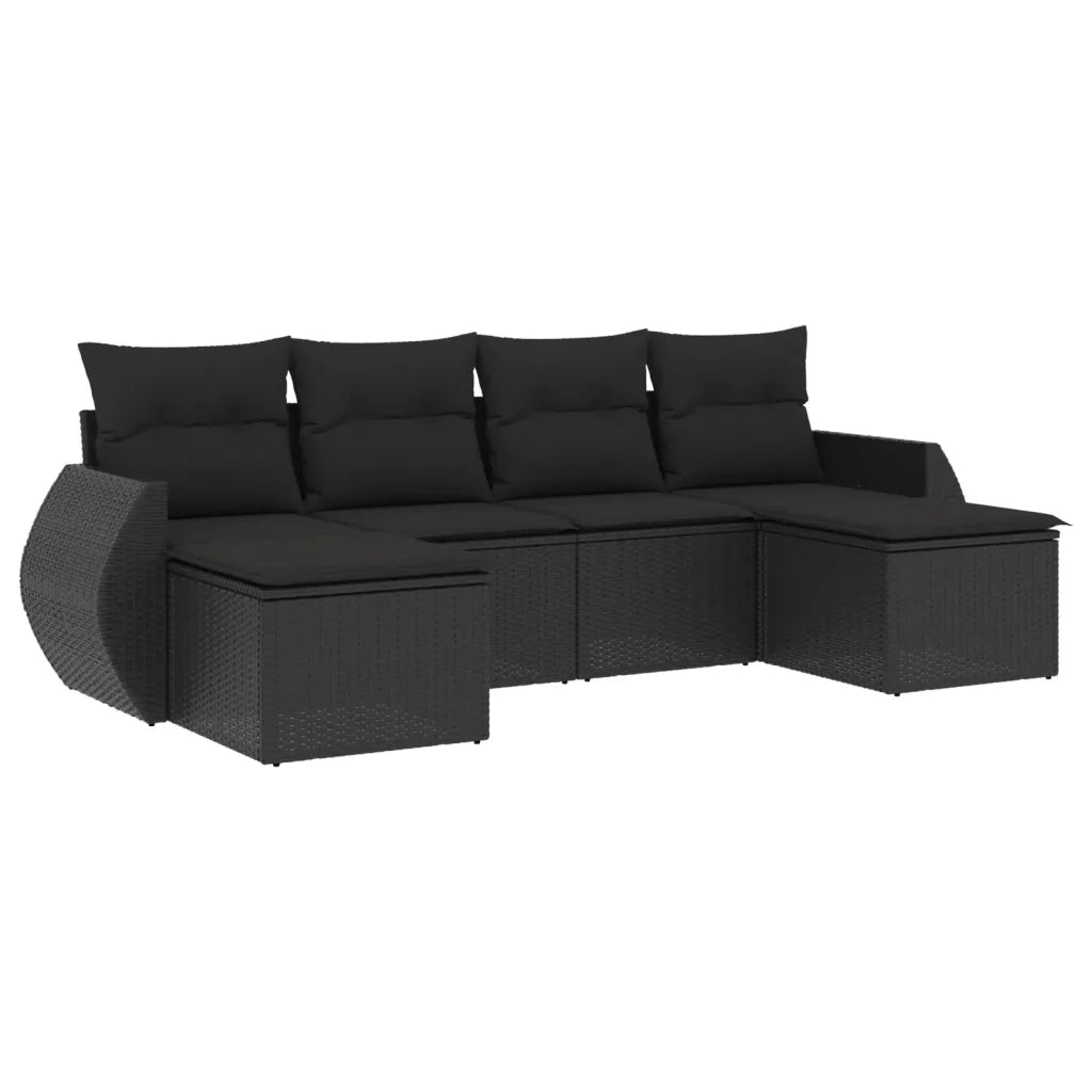 Set Divano da Giardino 6 pz con Cuscini Nero in Polyrattan 3254052