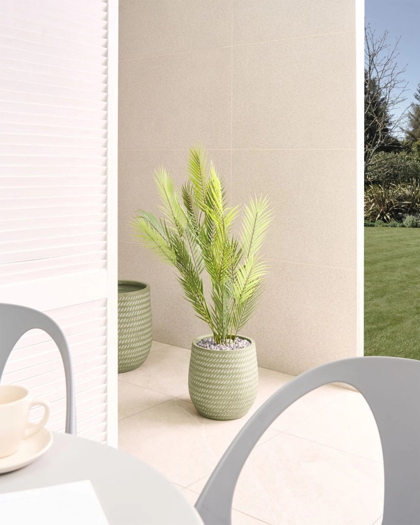 Vaso rotondo per piante in fibra di argilla con motivo in rilievo verde ⌀ 27 cm giardino terrazzo