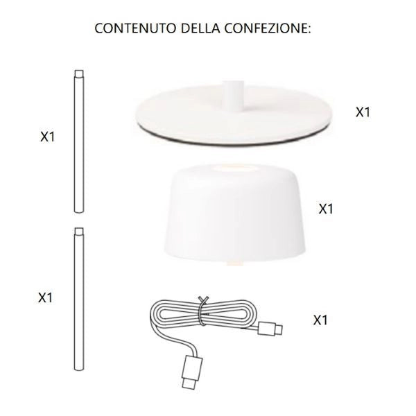 LAMPADA DA TAVOLO RICARICABILE BIANCA 2W 2700K 144LM IP44 1+1 ZAFFERANO AILATI
