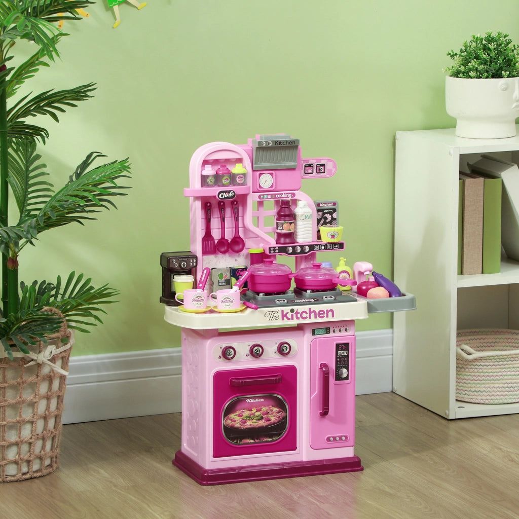 Cucina Giocattolo per Bambini da 33 Pezzi con Luci, Suoni e Rubinetto, in PP e ABS, 53x22x69 cm, Rosa