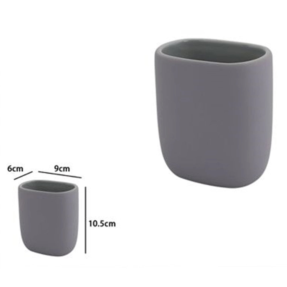 Trade Shop - Bicchiere Porta Spazzolini Dentifricio Piatto Grigio Arredo Bagno Accessorio 87810 -