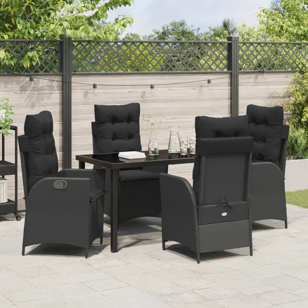 Set da Pranzo da Giardino da 5 Pezzi con Cuscini Rattan Poliattilenico Nero