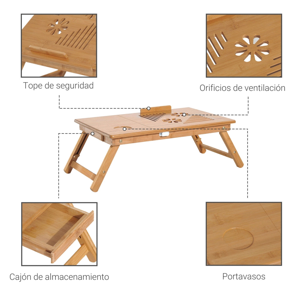 Tavolino da letto in bamb¨´ con cassetto regolabile ¨C zephmum ¨C 55x35x22-32,5cm