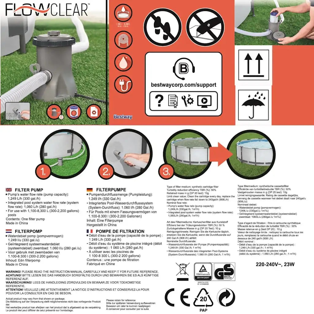 Bestway Pompa Filtro per Piscina Flowclear da 330 gal 3202577