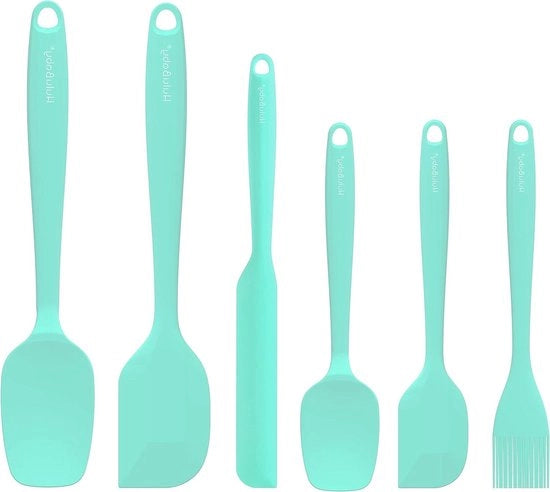 Set di spatole in silicone da 6 con progetto senza giunti - Spatole non aderenti in gomma premium - Resistente al calore fino a 800 ° F - Cucina da tavola per cucinare, cuocere, mescolare, raschiare - Blu Aqua Sky