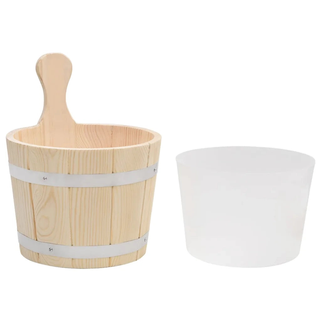 Set Secchiello e Mestolo da Sauna in Legno Massello di Pino CFW9316406
