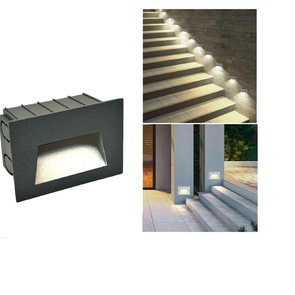 Faretto LED segnapasso da esterno e interni IP65 luce bianca naturale scale viali giardino Grigio 5W