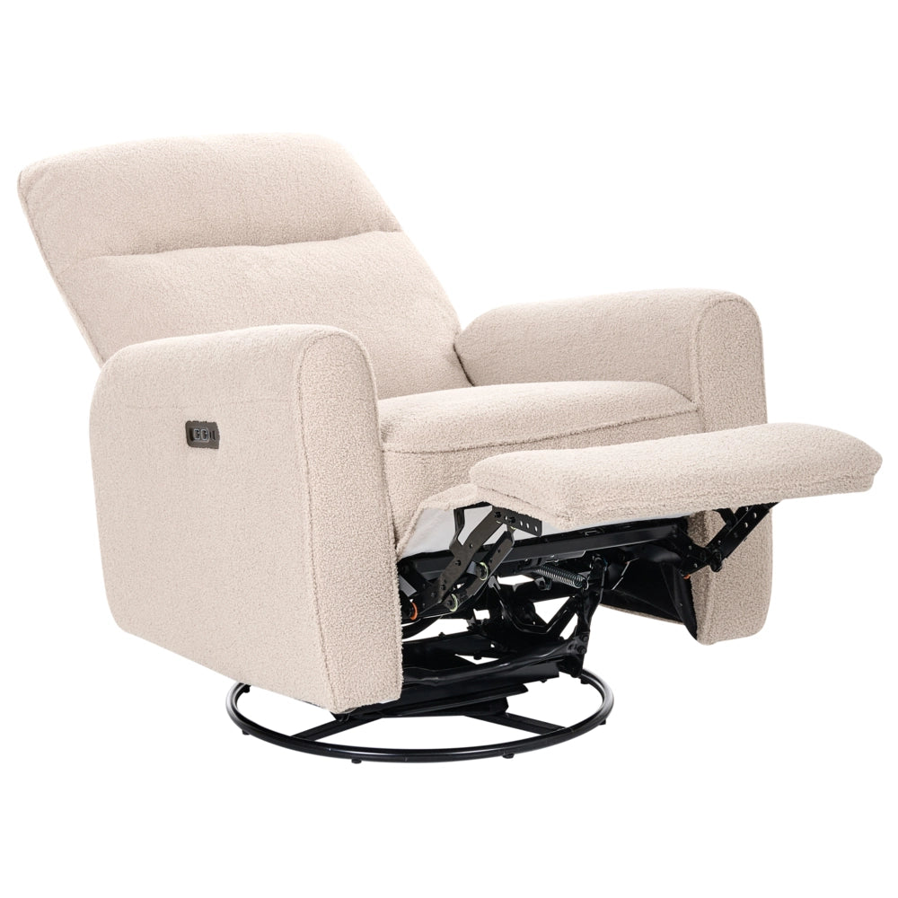 Poltrona reclinabile elettrica beige chiaro in bouclé girevole con porta USB per soggiorno stile rustico