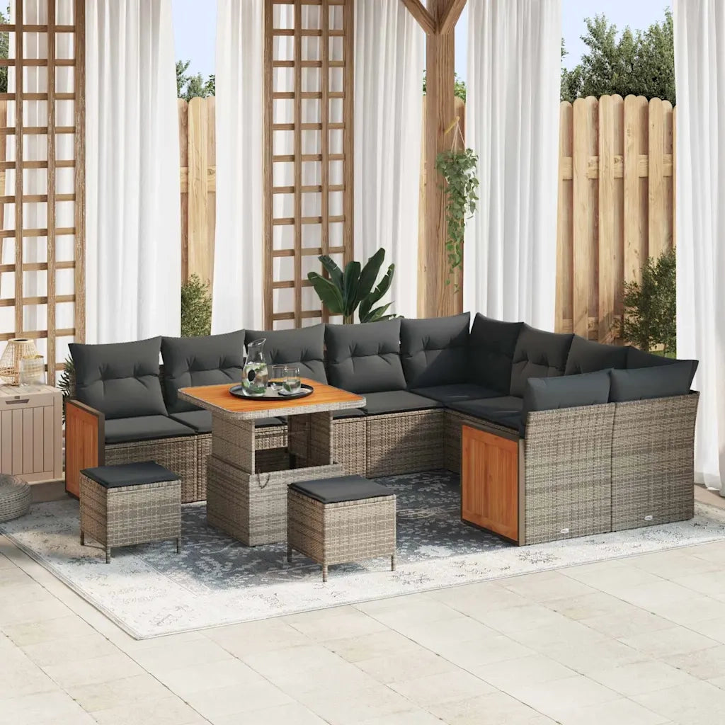 Set Divano da Giardino con cuscino 13 pcs Grigio polyrattan 3365293