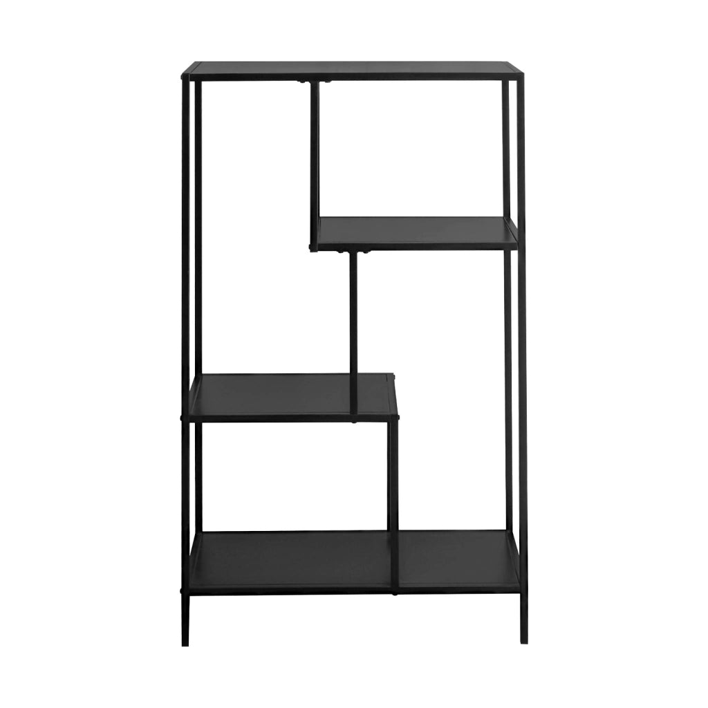 Libreria asimmetrica in metallo nero con 4 ripiani, nero