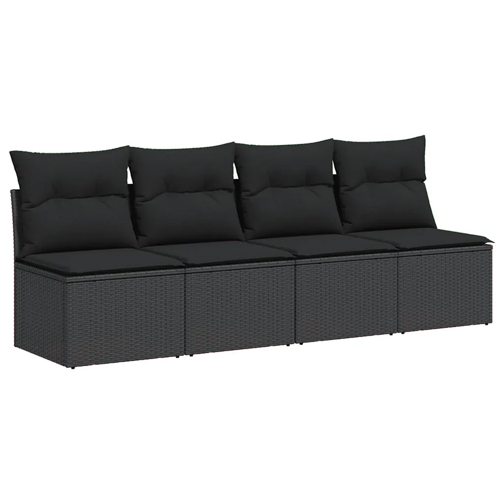Divano da giardino con cuscini 4 Posti-Sofa da Giardino-Divano da esterno nero in polyrattan 782088