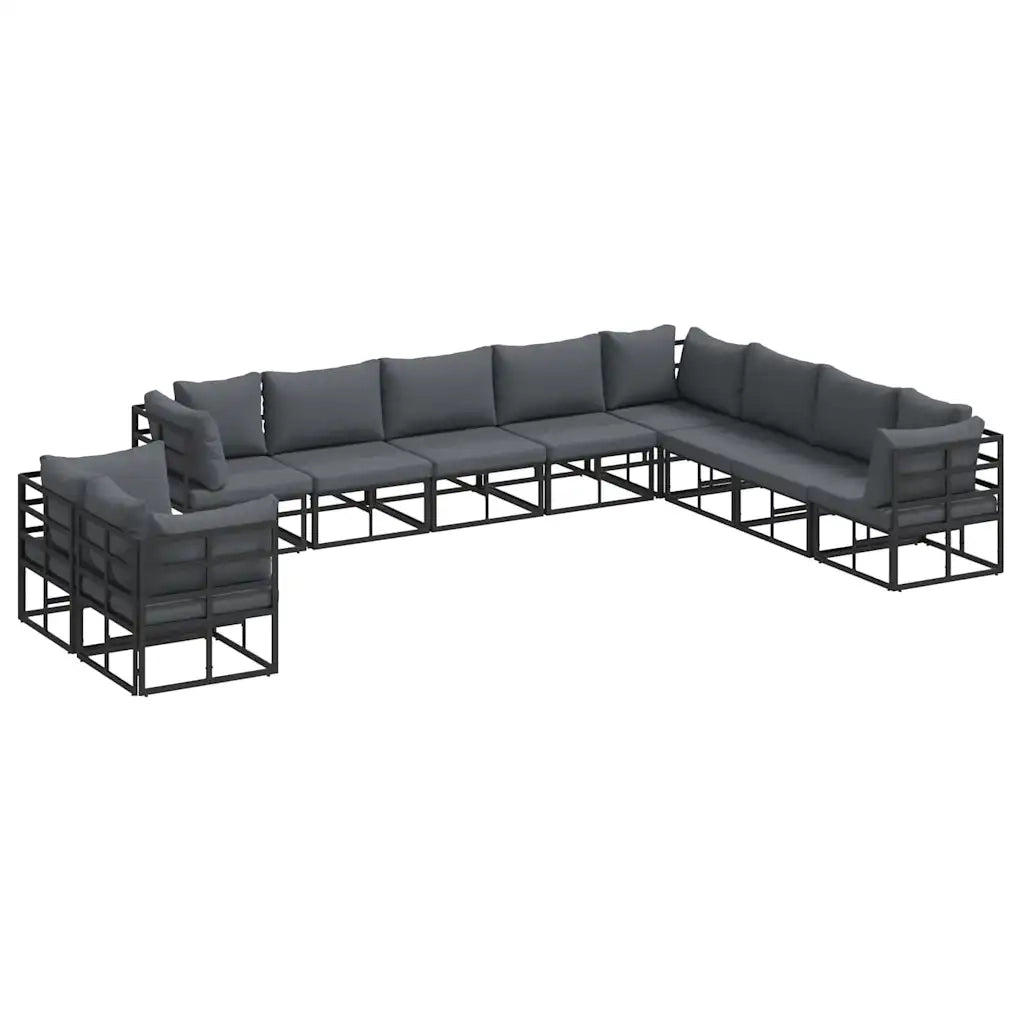 Set Divano da Giardino con cuscino 10 pcs Nero Alluminio