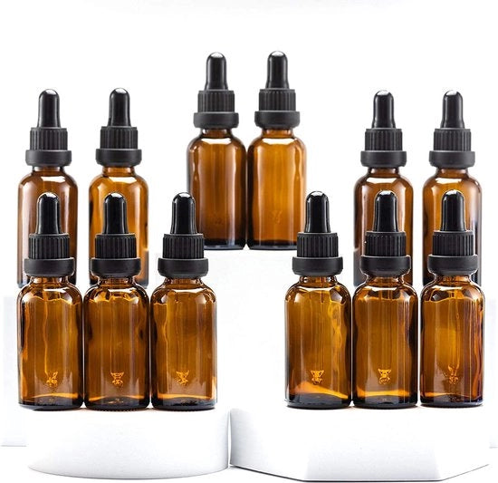 Fleschetta per Drip 30ml Amber, Fiasco di Vetro con [Diluente per Pipetta], Fiasco per Olio Essenziale, Liquidi Profumatori, Aromaterapia, Profumi, Liquido - 12 Pezzi