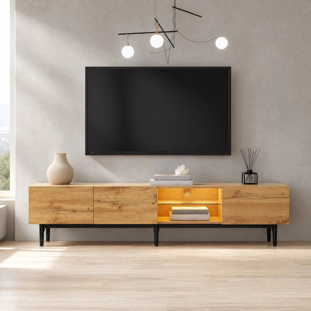 Mobile porta TV con LED controllato da app, struttura in MDF, rovere chiaro, 175 × 31 × 41 cm