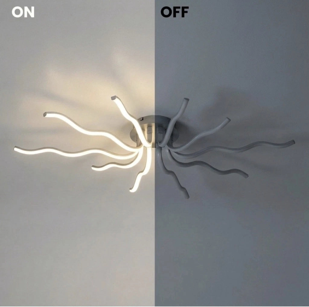 Plafoniera LED moderna 56W Ø100cm a piovra con bracci ondulati e CCT switch 3 colori, lampada da soffitto scenografica per interni