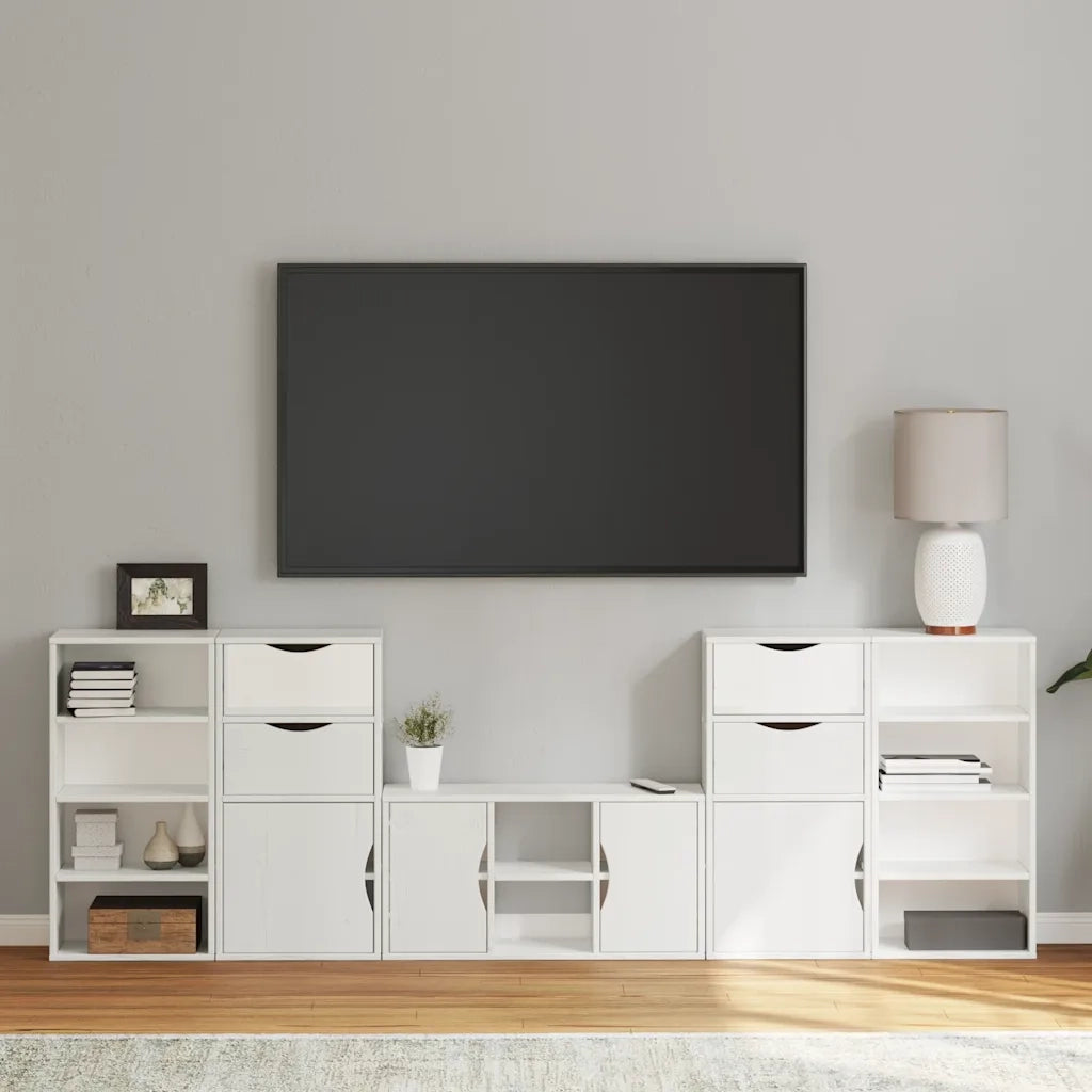 Mobile TV 5 pz-Mobile per TV-Credenza TV con Contenitore ODDA Bianco in Legno di Pino 354287