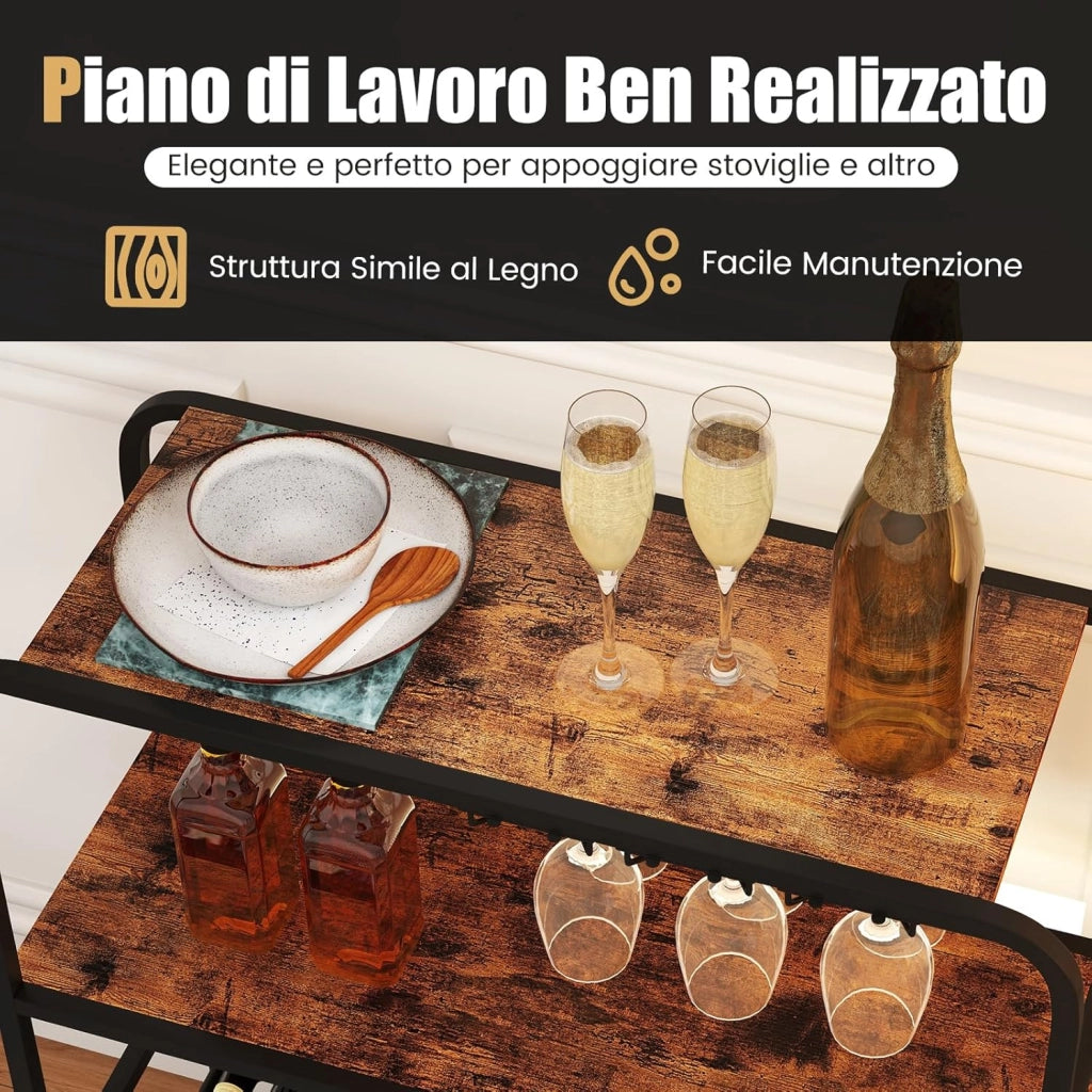 Scaffale per bottiglie a 5 ripiani, autoportante per 16 bottiglie, portabottiglie con supporto in vetro, 3 ripiani in legno e telaio in metallo, portabottiglie per vino, cucina, bar, soggiorno