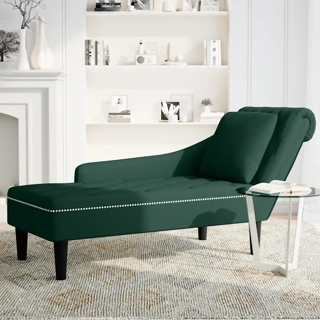 Sdraio con Cuscino e Bracciolo Destro in Velluto Verde Scuro 4009774