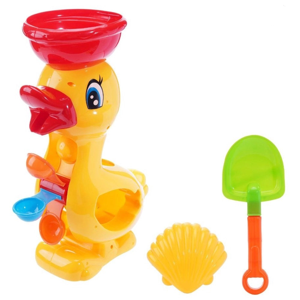 Trade Shop - Set 3pz Gioco Spiaggia Mare Con Mulino Forma Di Anatra Paletta Formina 10x31cm 258253 -