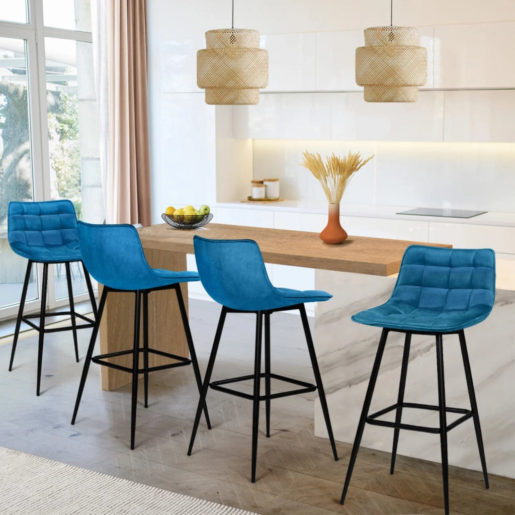 IDMarket - Set di 4 sgabelli da bar MADY in velluto blu