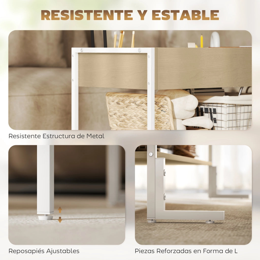 Tavolino da caff¨¨ con cerniera soft close e ripiano aperto ¨C zephmum ¨C 95x40x59 cm naturale e bianco
