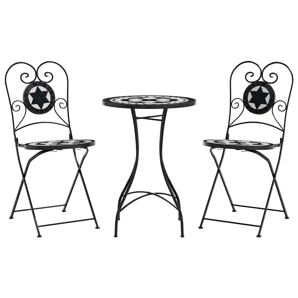 Set da Bistrot con Mosaico Nero e Bianco in Ferro e Ceramica 3216354