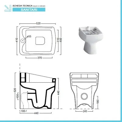 Vuotatoio in ceramica bianco lucido con griglia e scarico universale
