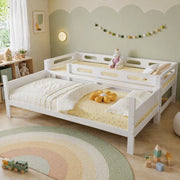 DESMIU Letto a castello per bambini 90 × 200 cm 2 posti con scala e sponda di sicurezza, senza materasso, in legno, bianco