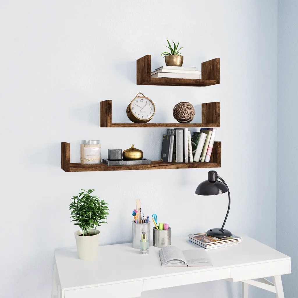 Mensole Espositive da Parete 3 pz Rovere Fumo Legno Multistrato 815261