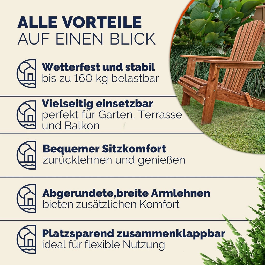 2x Sedia Prendisole Relax Set Pieghevole Adirondack da Giardino Sdraio Mare Legno di Acacia
