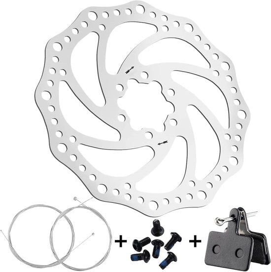 Frenata in Acciaio Inossidabile per Bicicletta - 160 mm - 6 Viti - Compreso Cavo di Trasmissione in Acciaio - Guida del Cavo - Duraturo e Affidabile - Ideale per Biciclette