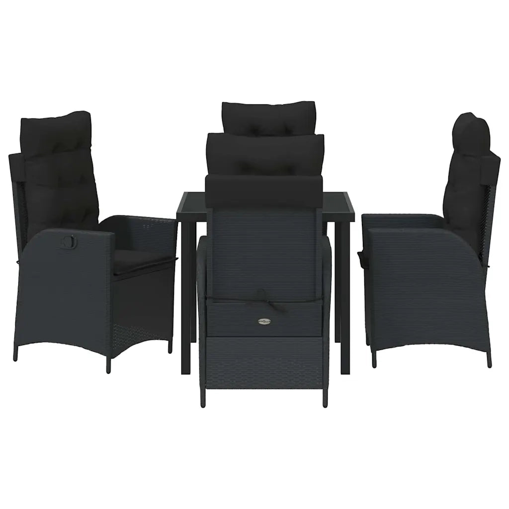 Set da Pranzo per Giardino con cuscino 5 pcs Nero polyrattan