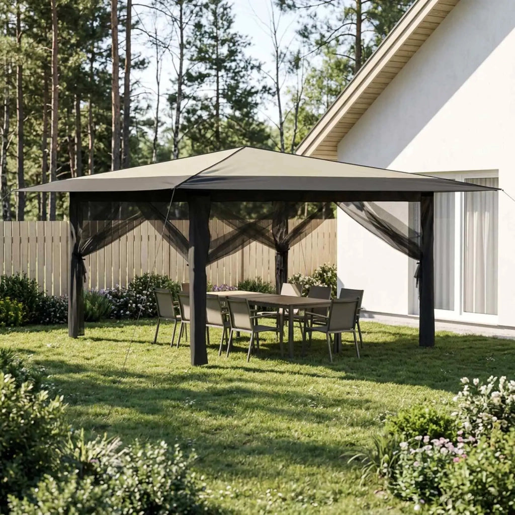 Gazebo con 4 Pareti Laterali 4 x 4 m Crema e Antracite 42036823