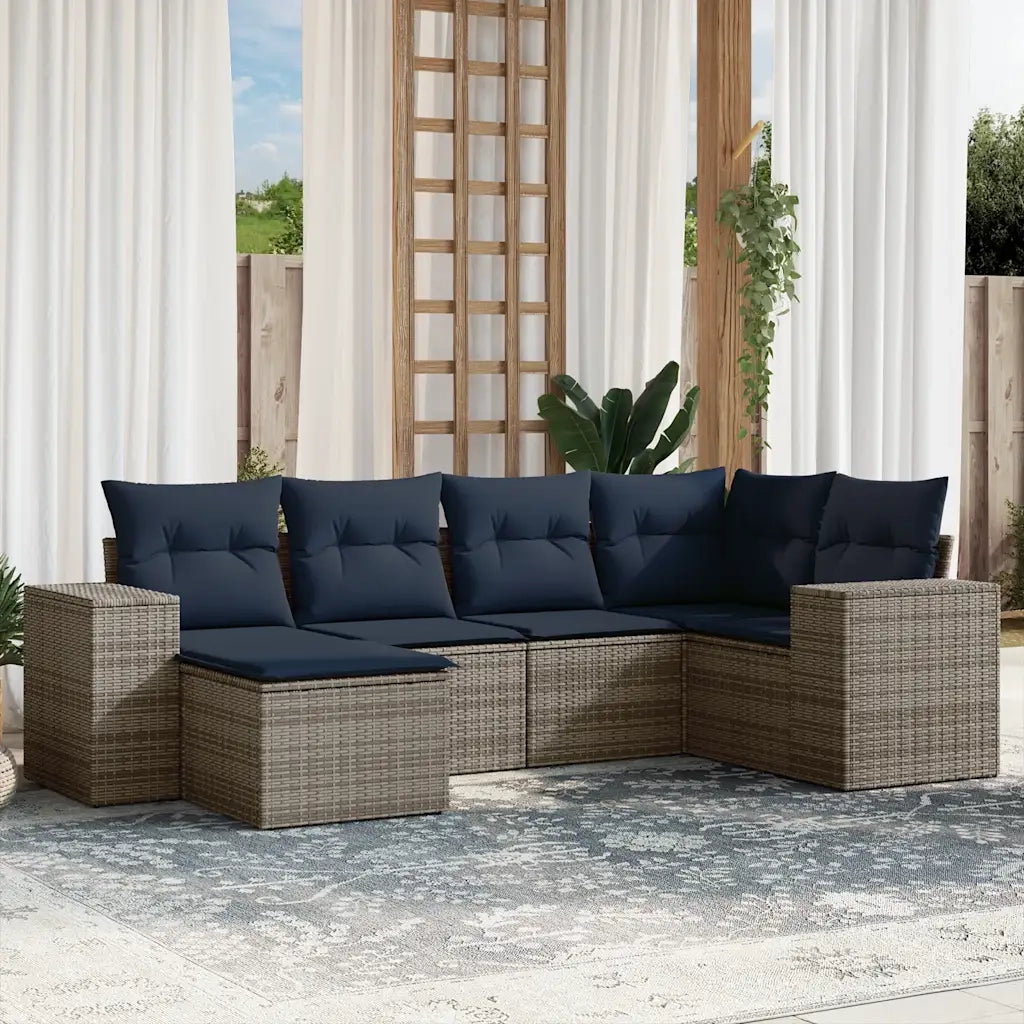Set Divani da Giardino 6 pz con Cuscini Grigio in Polyrattan 3222860