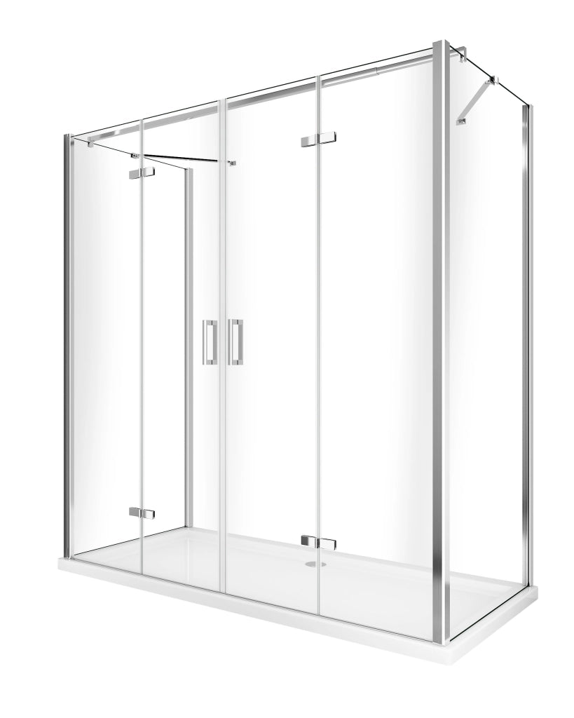 Box doccia a 3 lati con ingresso libero apertura centrale totale a libro pieghevole e due pareti laterali 62,5-65 Fisse + Porta 148,5-152