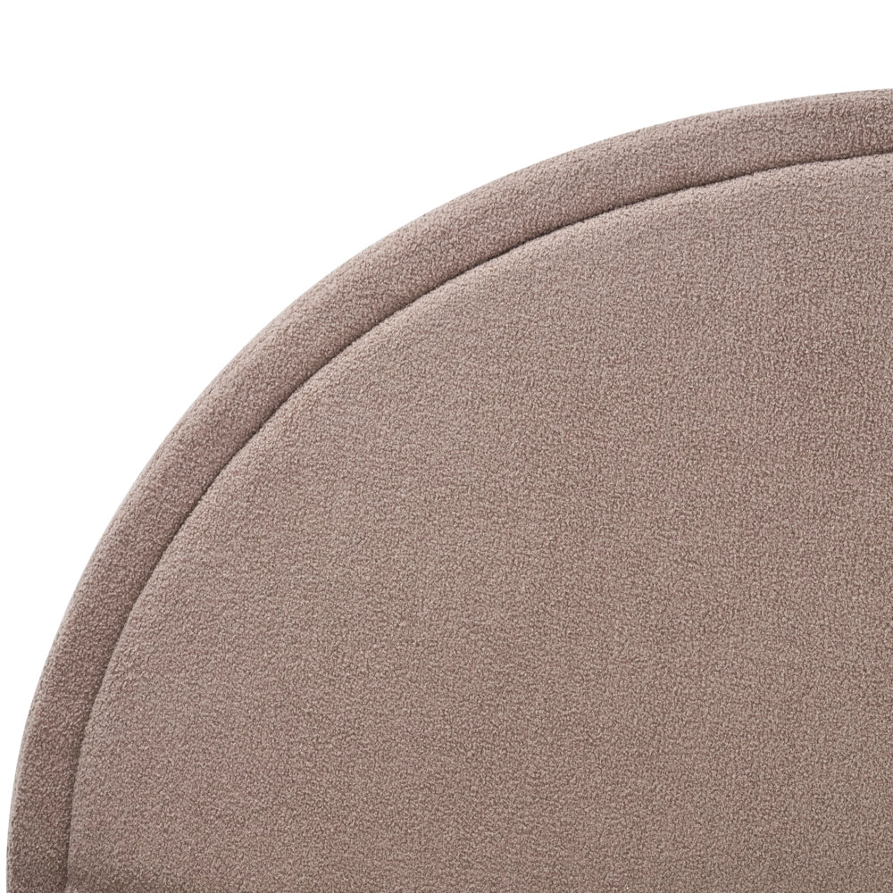 Letto matrimoniale in poliestere bouclè beige imbottito con base a doghe e testiera rotonda 180 x 200 cm minimalista retrò