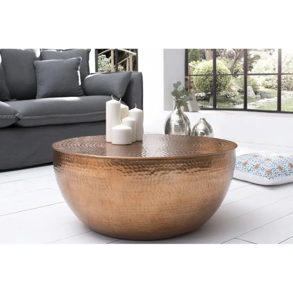 Tavolino basso TRIANE 60 cm in alluminio bronzo martellato – Tavolino basso rotondo design