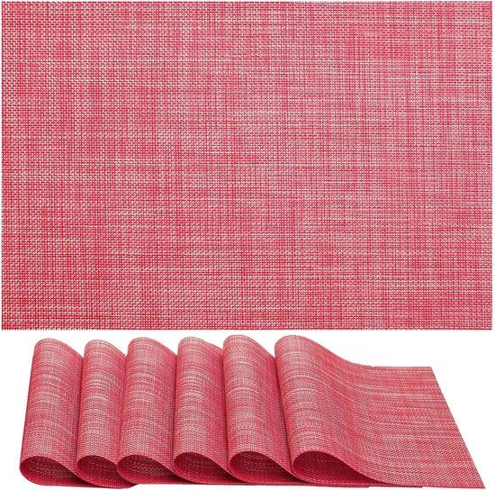 Placemats in vinile tessuto lavabile per cucina, sala da pranzo, ristorante, 45,7 x 30,5 cm (rosso, 2, 6 pezzi)