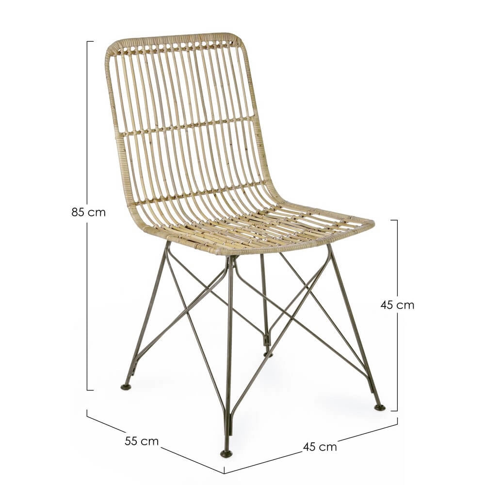 Set di 4 Sedie in Intreccio Kubu Naturale con Base in Acciaio - TATIANA