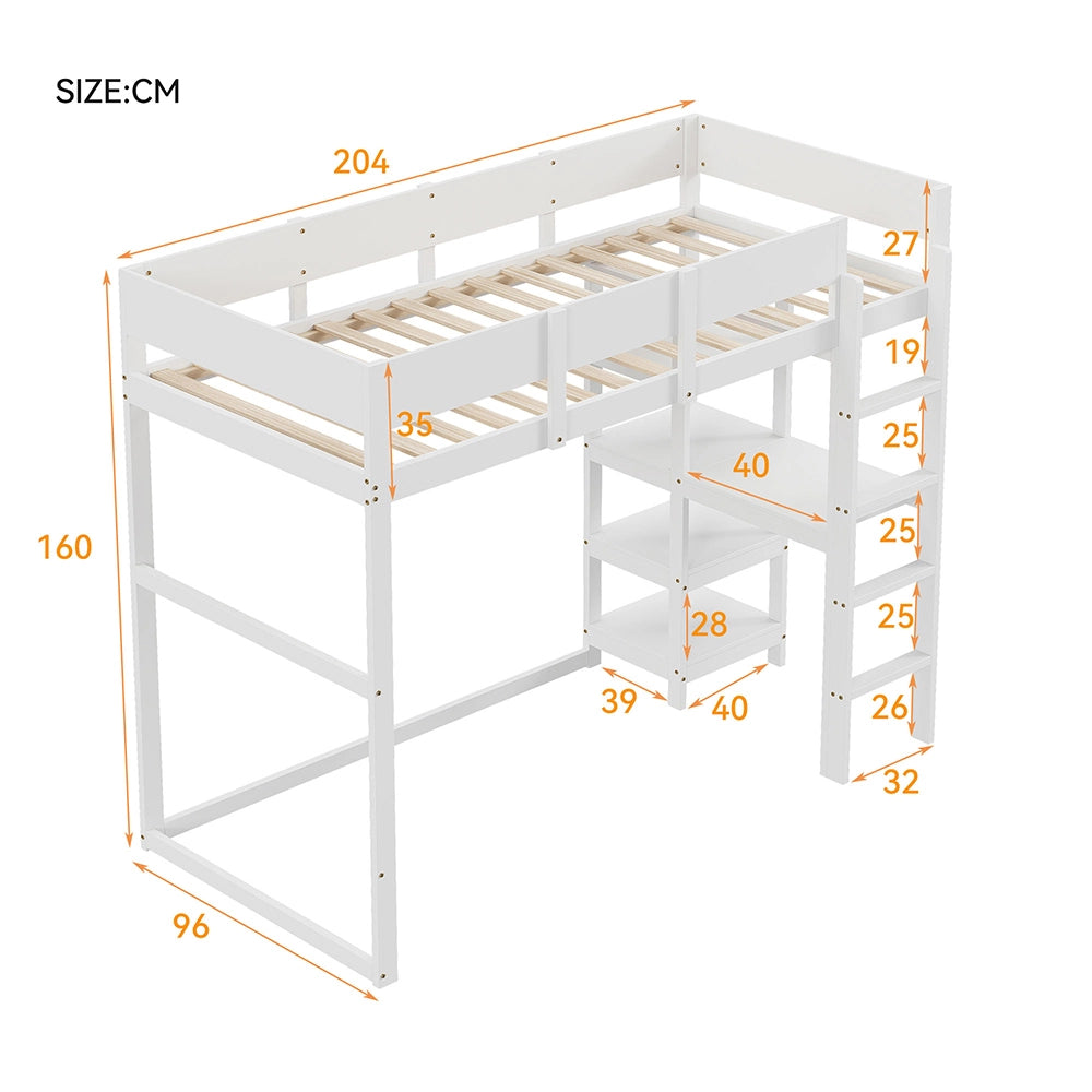 Letto singolo 90x200 cm - Xylo - Cornice in pino massiccio, bianco